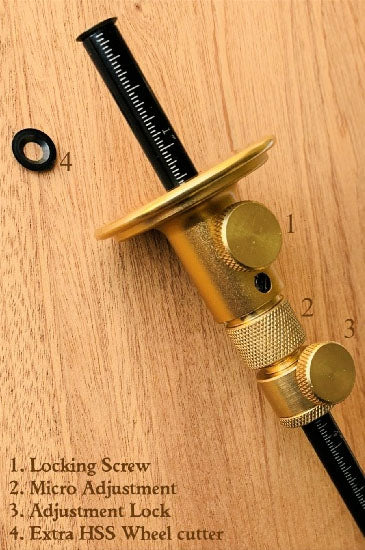 Australian-made iGaging Marking Gauge 3-in-1 Wheel with micro-adjustable feature showcased in close-up view