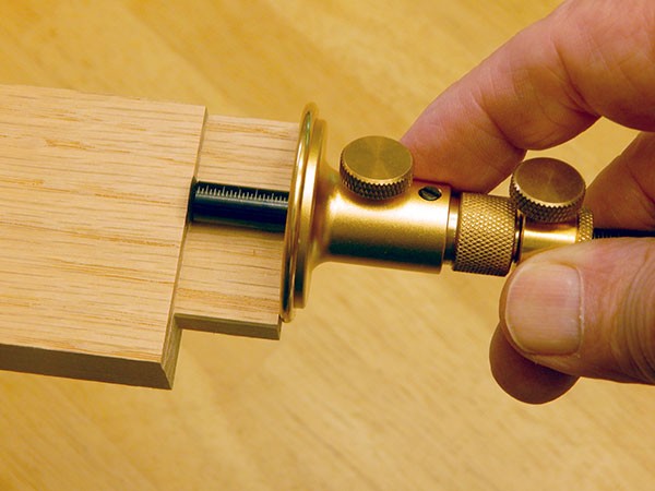 iGaging Marking Gauge Micro-Adjustable 3-in-1 Wheel in use, showcasing precision and durability