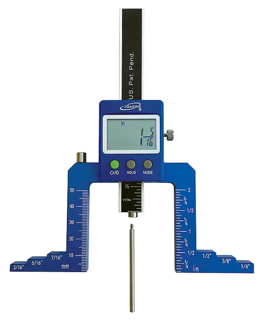 iGaging EZ-Read Digital Router & Saw Gauge 2in Measuring Capacity Depth Gauge in action for precise woodworking setups