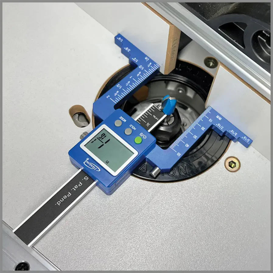 iGaging EZ-Read Digital Router & Saw Gauge showing precise measuring capabilities