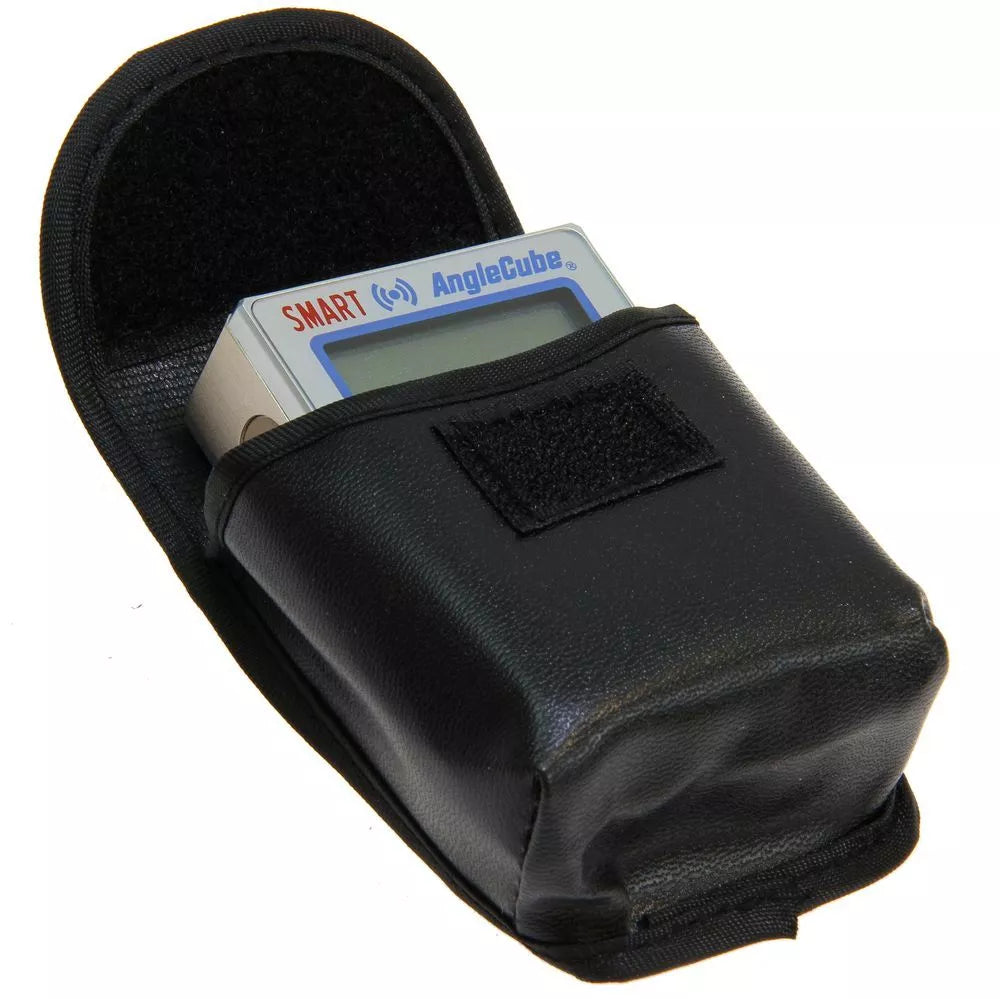 Portable digital angle gauge with magnetic base and Bluetooth connectivity displaying precise angle readings on large LCD display