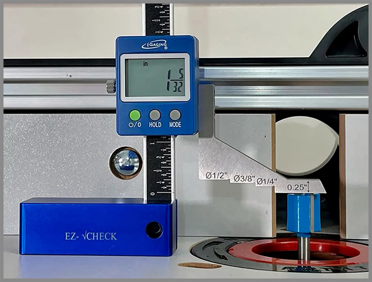 iGaging Digital Height Gauge with Centreline Offsets for Router Bits, 5in / 127mm, woodworking tool from Australia