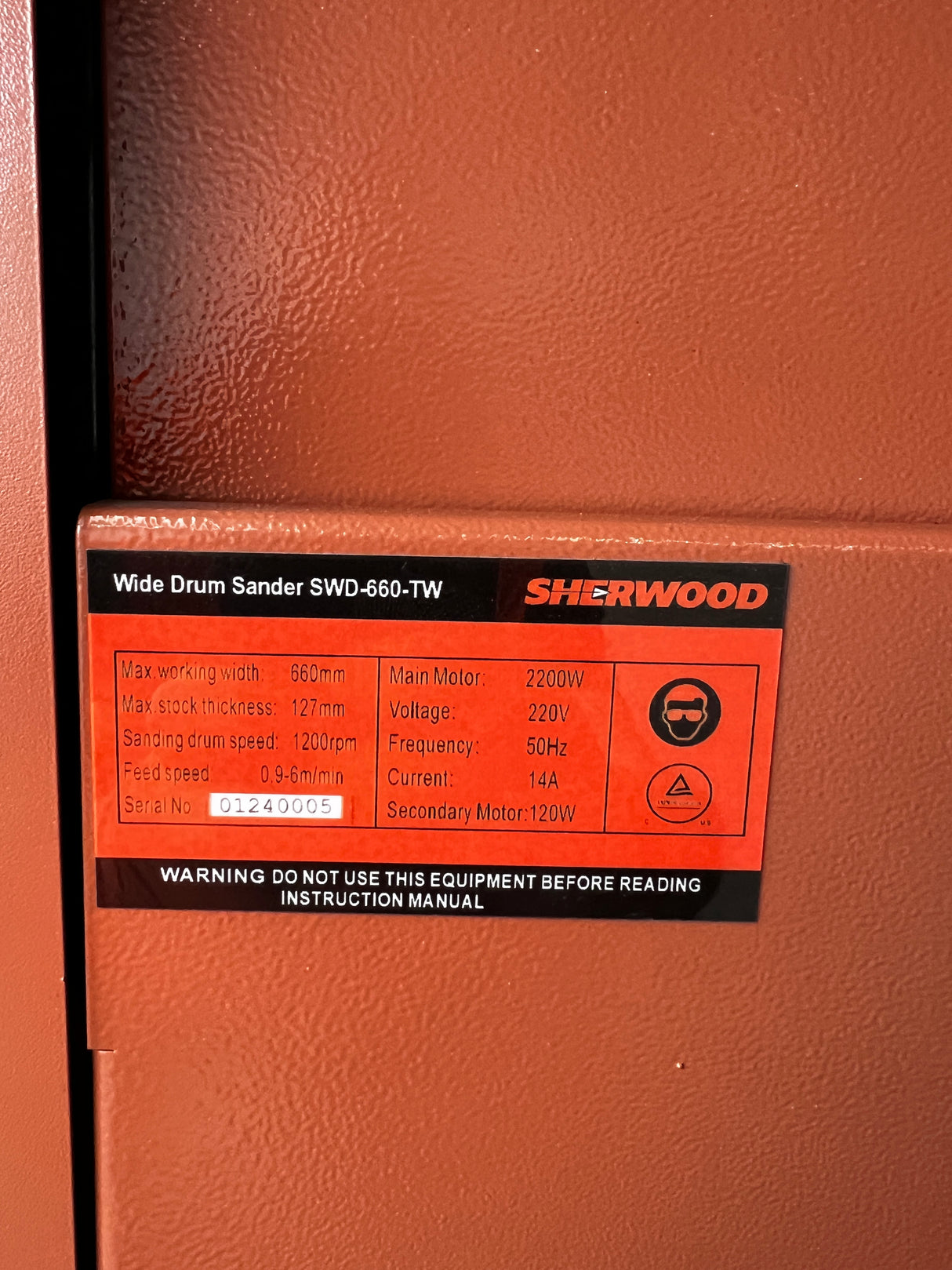 REFURB - Sherwood 26in Drum Sander Thickness Sander 2250W 3HP Variable Speed - NO DELIVERY AVAILABLE