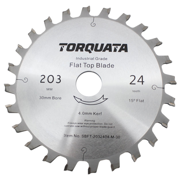 Torquata Set of 2 203mm Flat-Top Saw Blades with Shims, angled view showing 30mm bore