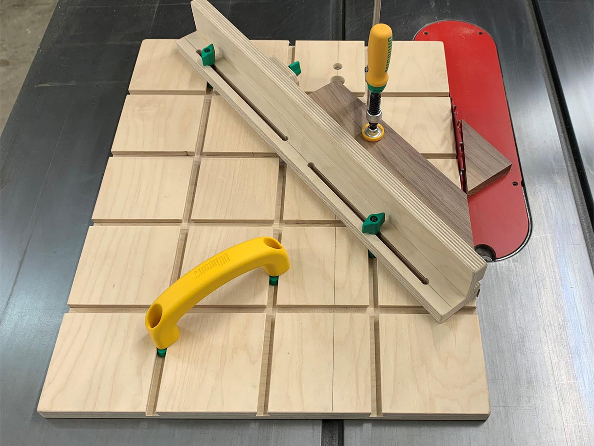 MicroJig MatchFit Dovetail Jig Handle attachment demonstrating adjustable position capability