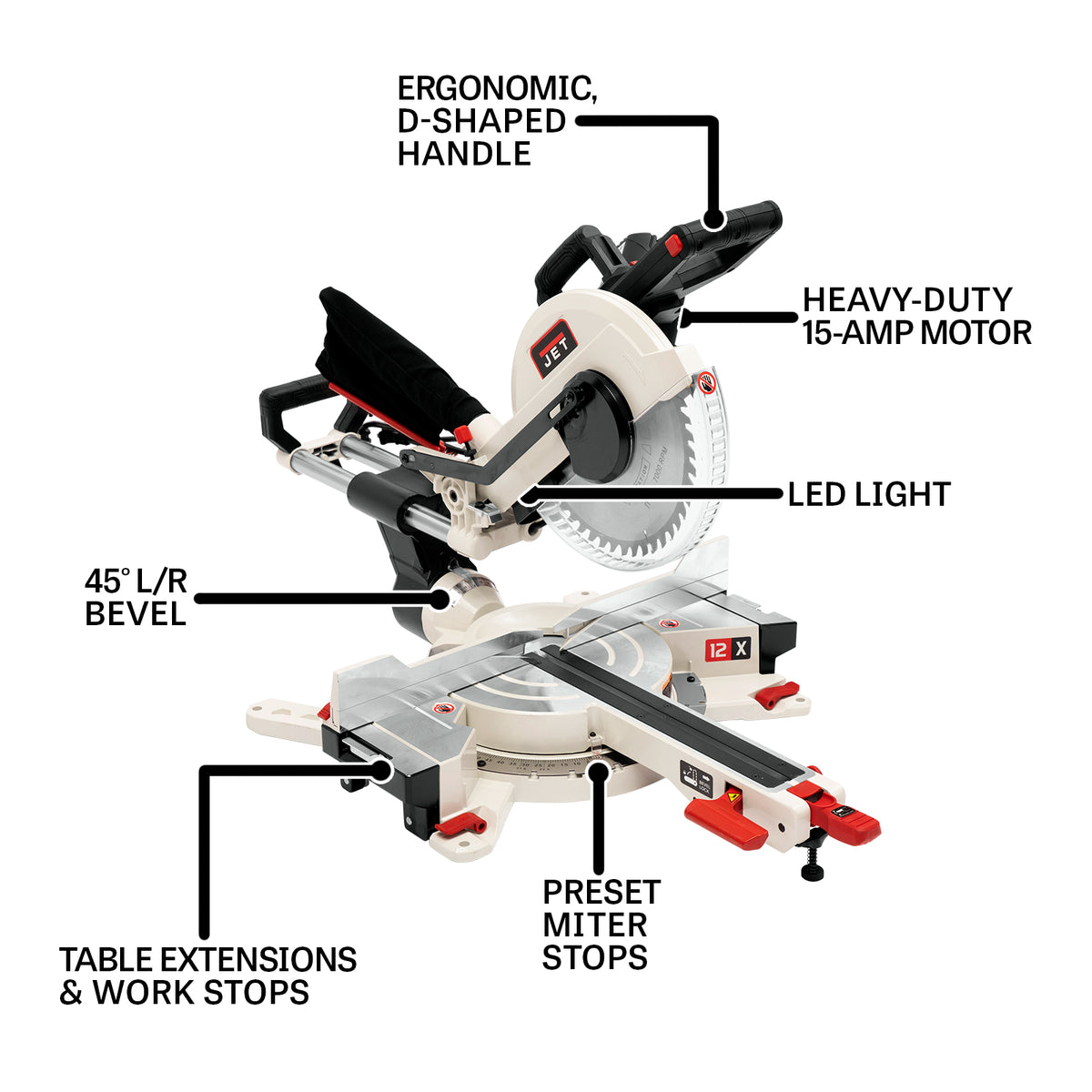 JET Tools 12in Sliding Dual Bevel Compound Mitre Saw