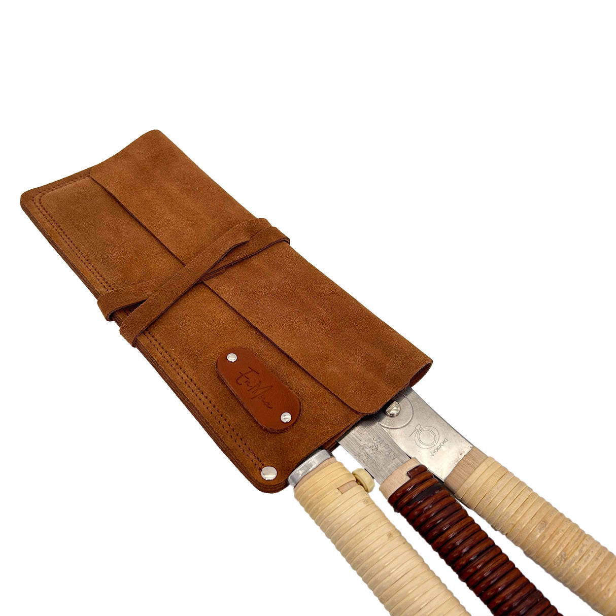 En Mina 3-Slot Japanese Hand Saw Roll Tan Leather