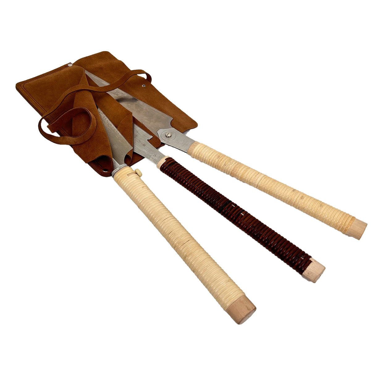 En Mina 3-Slot Japanese Hand Saw Roll Tan Leather