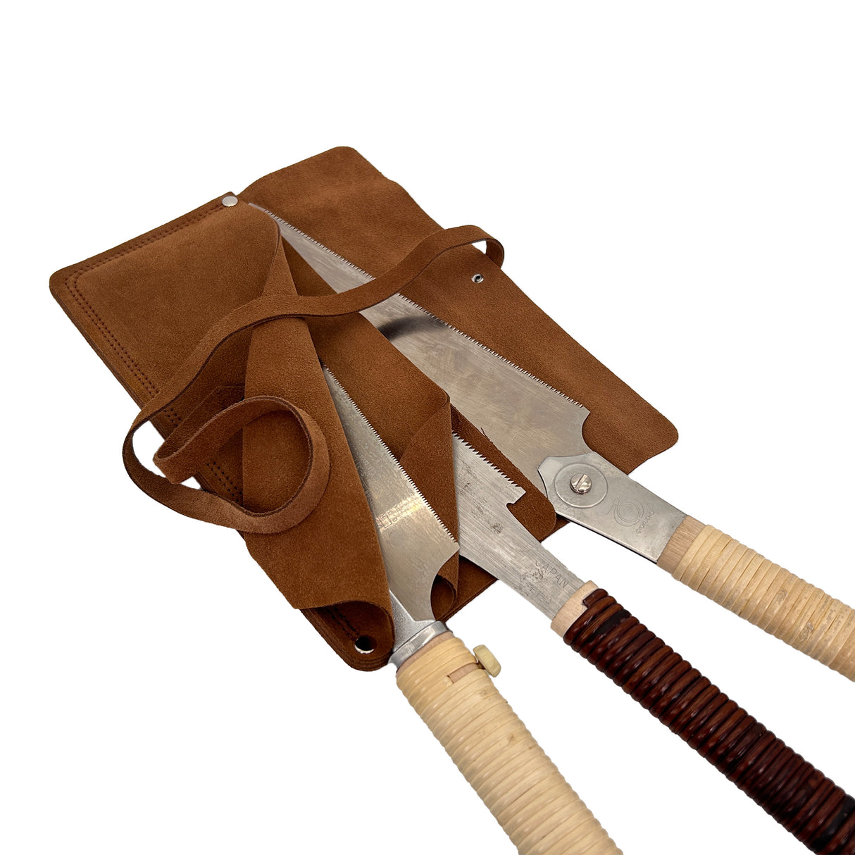 En Mina 3-Slot Japanese Hand Saw Roll Tan Leather