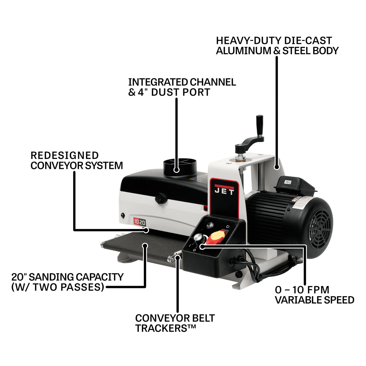 JET Tools 10in Benchtop Drum Sander 1HP Variable Speed