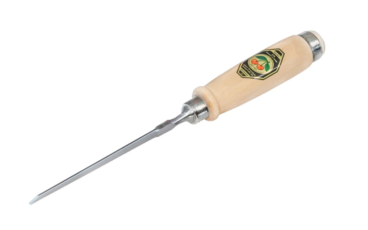 Kirschen Two Cherries 2mm Firmer chisel with a wooden handle on a white background