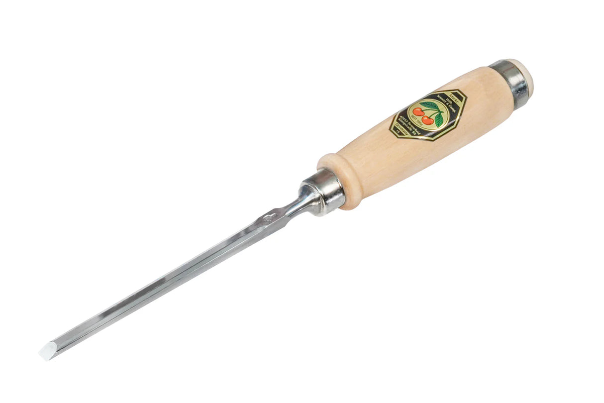 Kirschen Two Cherries 6mm Firmer chisel with a wooden handle on a white background