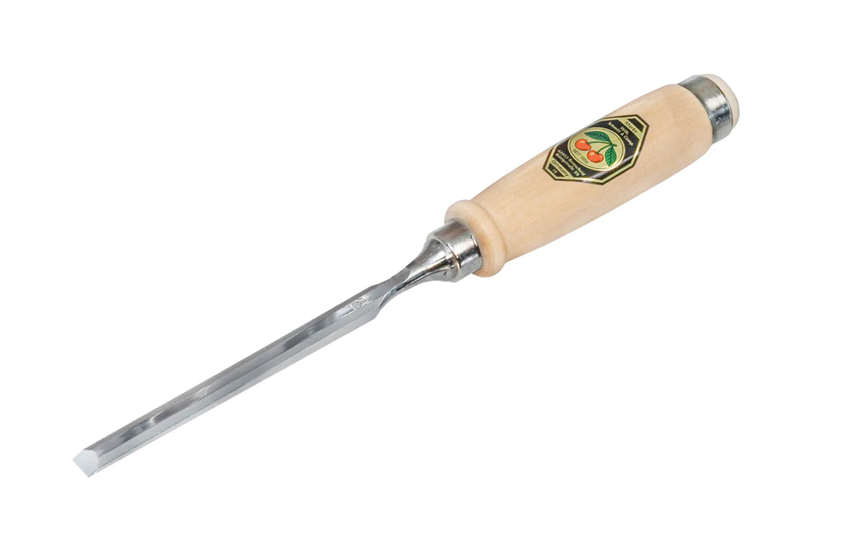 Kirschen Two Cherries 8mm Firmer chisel with a wooden handle on a white background