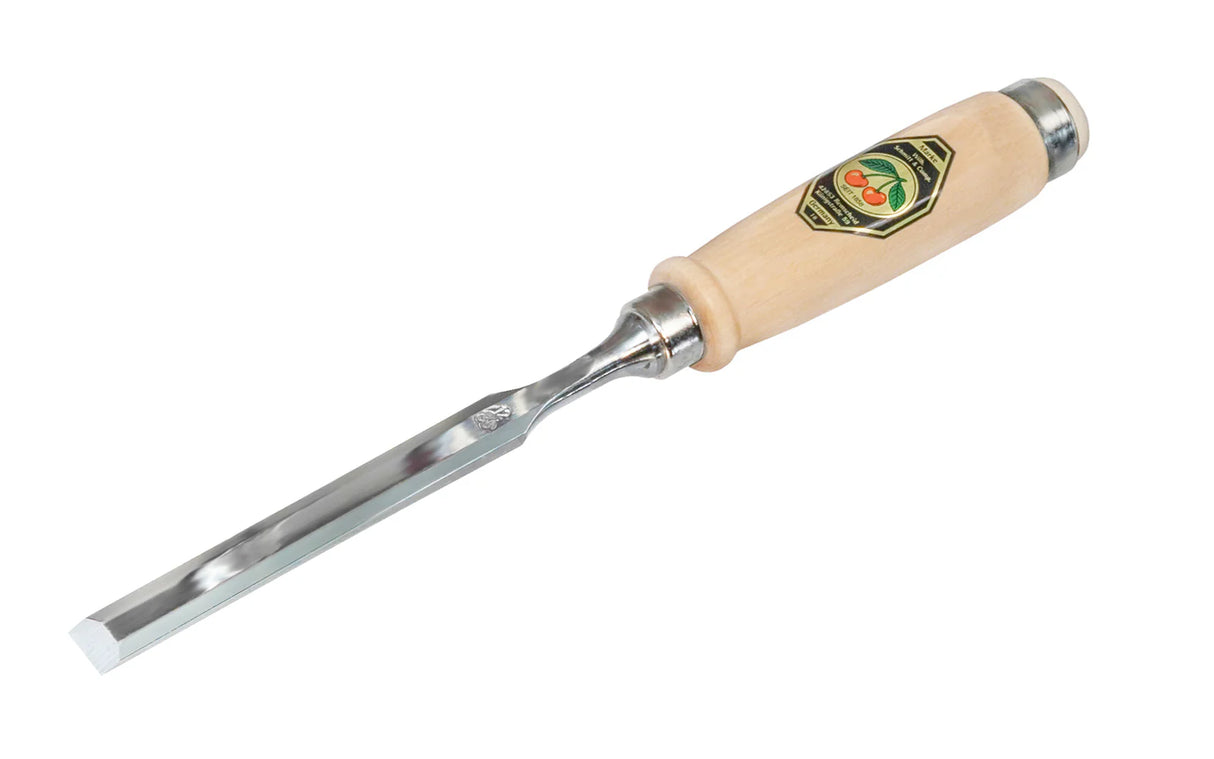 Kirschen Two Cherries 12mm Firmer chisel with a wooden handle on a white background