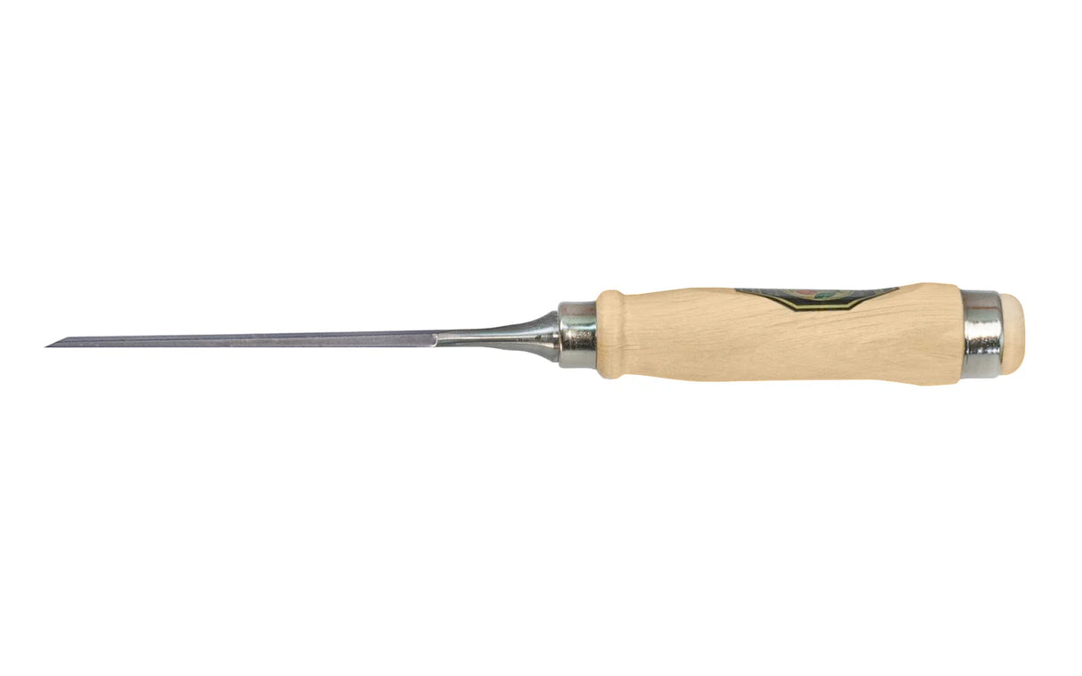 Kirschen Two Cherries 14mm Firmer chisel side view with a wooden handle on a white background