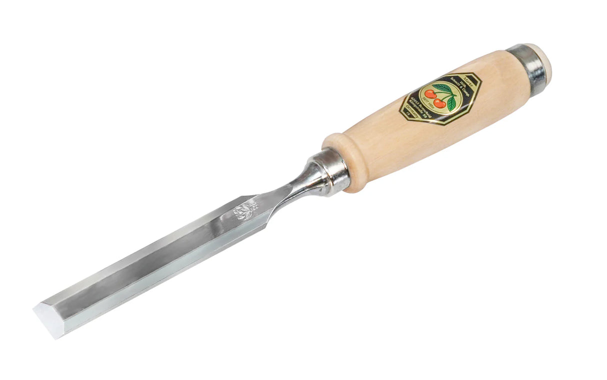Kirschen Two Cherries 18mm Firmer chisel with a wooden handle on a white background