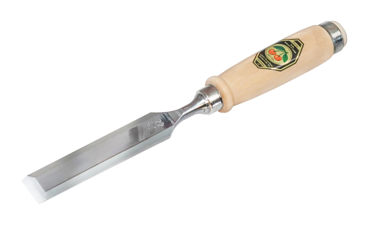 Kirschen Two Cherries 22mm Firmer chisel with a wooden handle on a white background