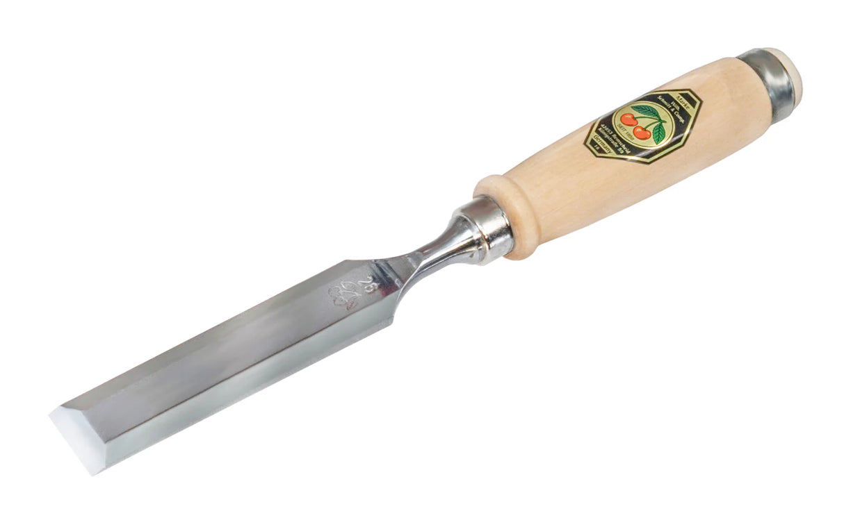 Kirschen Two Cherries 26mm Firmer chisel with a wooden handle on a white background