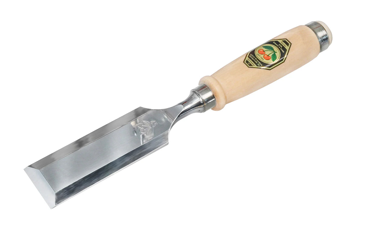Kirschen Two Cherries 45mm Firmer chisel with a wooden handle on a white background