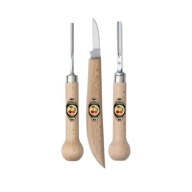 Kirschen linocut set of tools with wooden handles on a white background