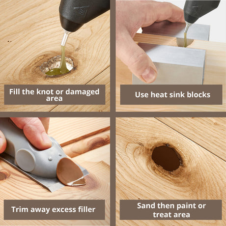 Power Adhesives Knottec Aluminium Heat Sink for hot glue knot filling, rapidly cooling work area for efficient repairs