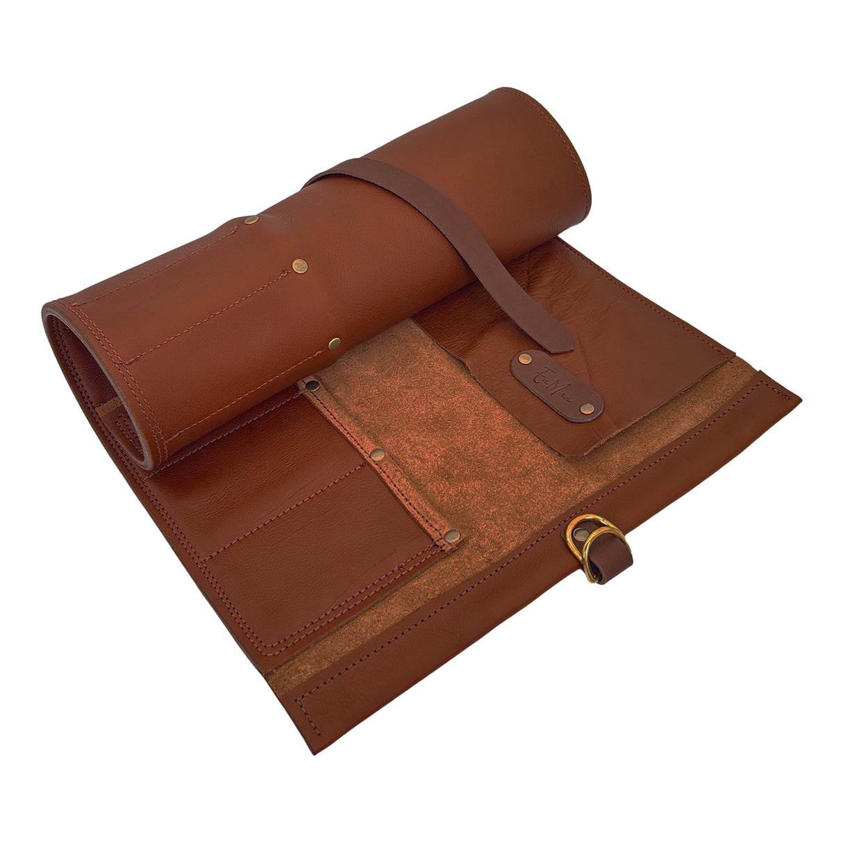 En Mina 9 Pocket Leather Chisel Roll Tan