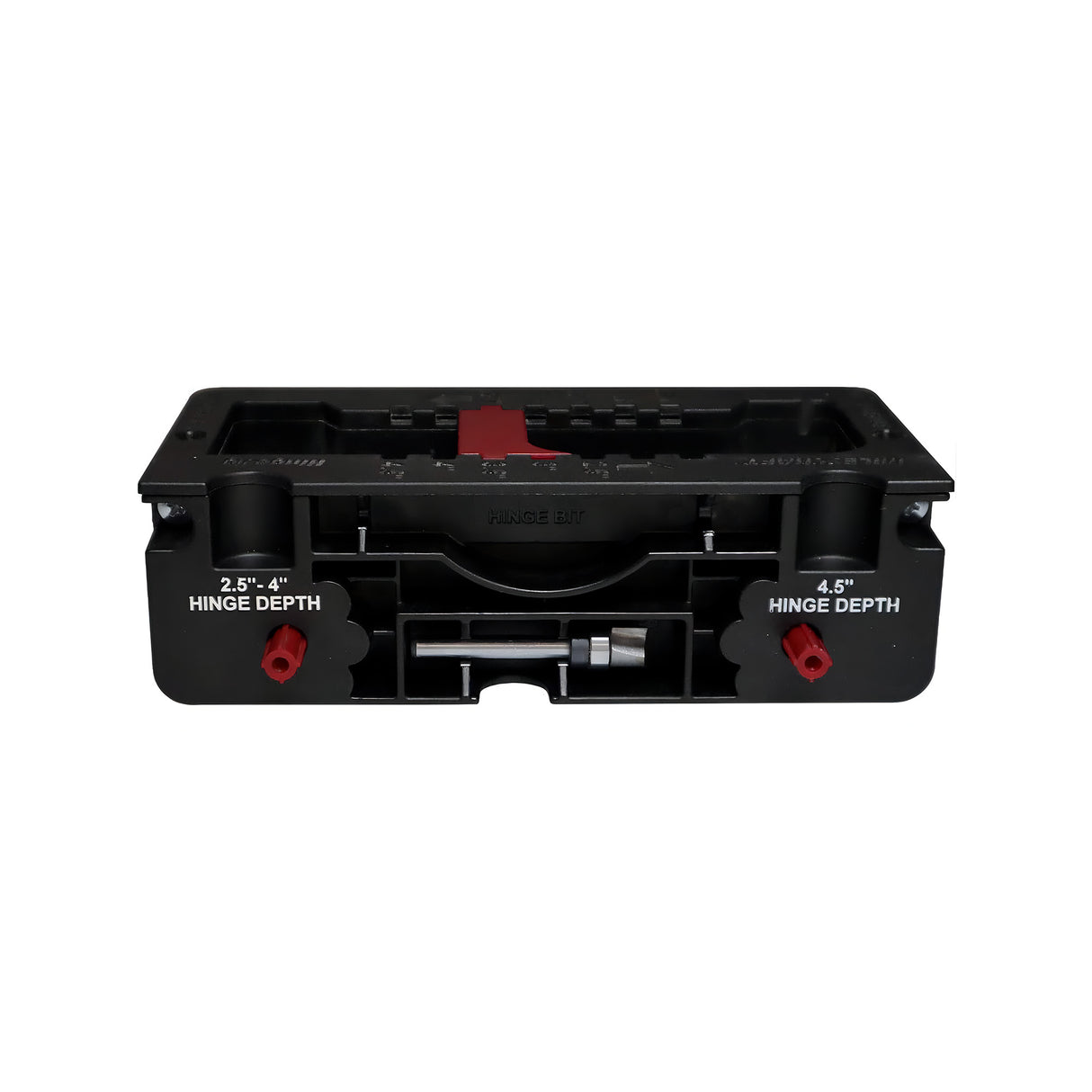 Milescraft HingeJig self-clamping router jig in action on a wooden door