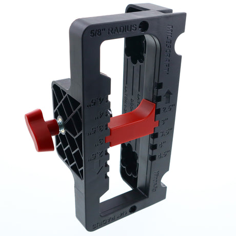 Milescraft HingeJig Self-Clamping Door Hinge & Latch Router Jig in use on wooden door