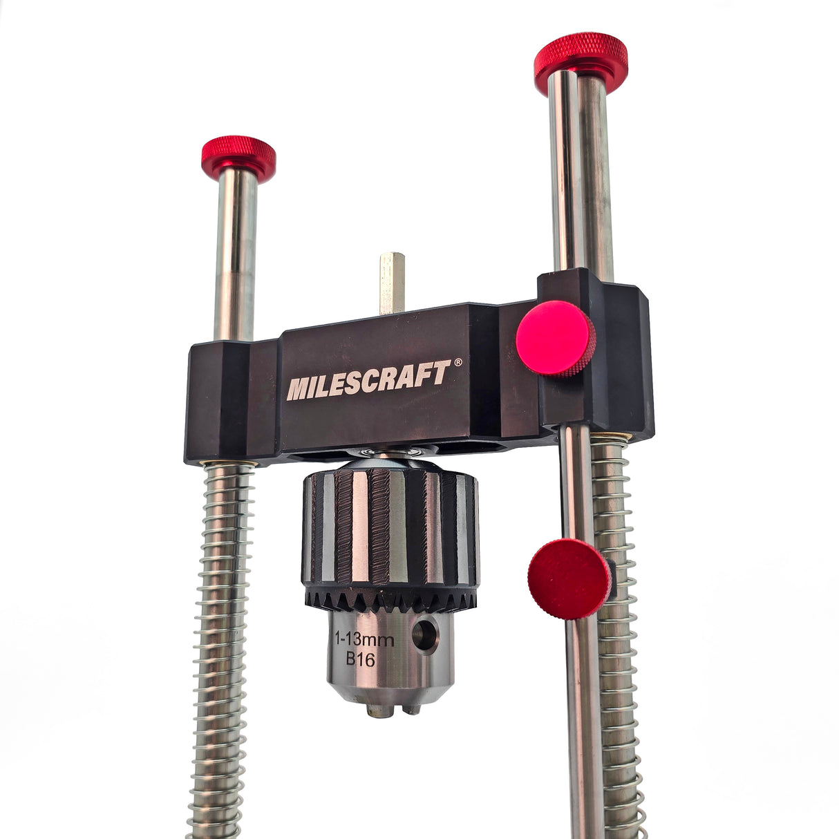 Milescraft DrillMatePRO Portable Drill Guide in use with precise drilling accuracy