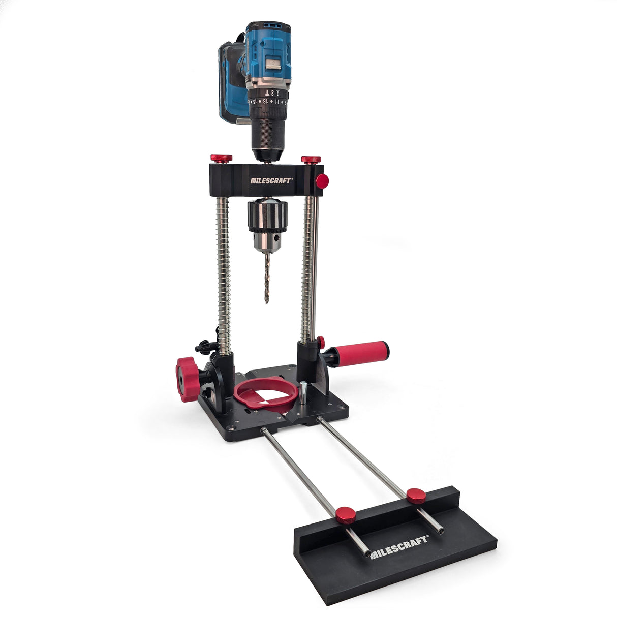 Milescraft DrillMatePRO & DrillFence Bundle for precise drilling with depth stop, angle adjustment, and stability handles