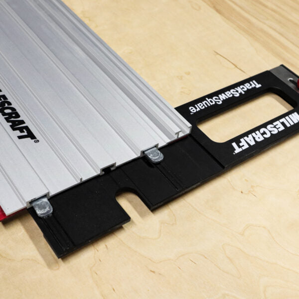 Milescraft Track Saw Guide Bundle with Extension Rail Kit and TrackSawSquare in use for precise cuts