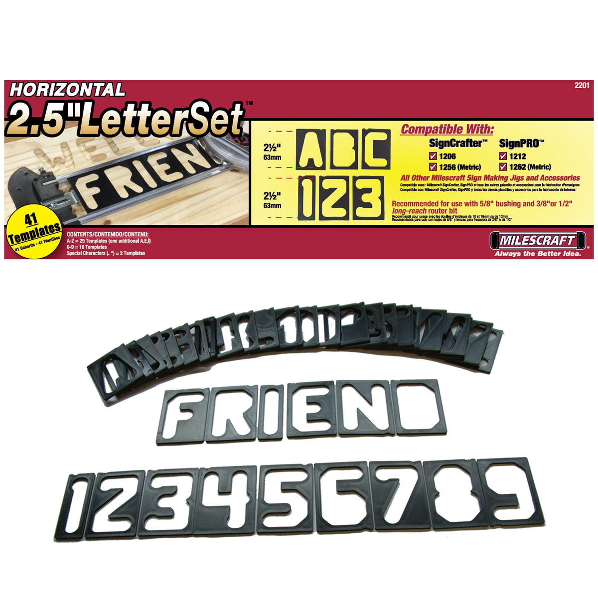 Milescraft 2 1/2in Horizontal Character Template Set for Routing