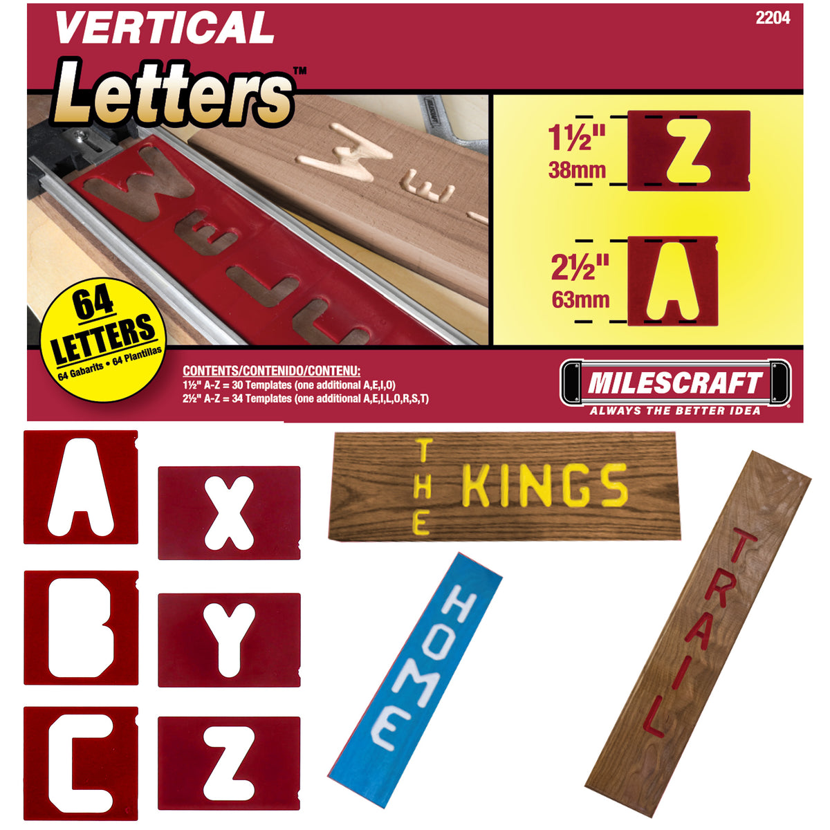 Milescraft 1 1/2in Vertical Letters Signmaking Router Template Set