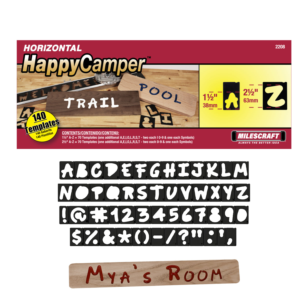 Milescraft 1 1/2in & 2 1/2in Happy Camper Letters Signmaking Router Template Set