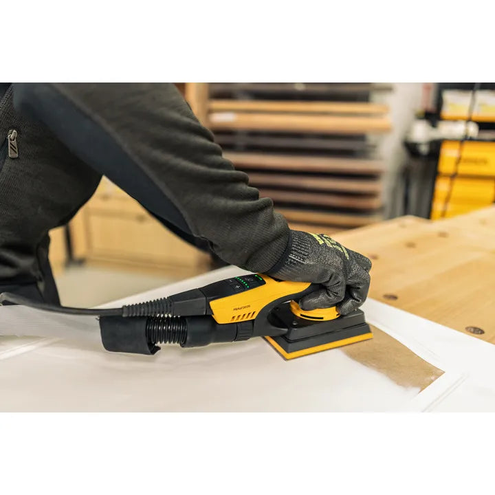 Mirka DEOS II 353CV Orbital Sander, 81x133mm, 3.0mm Orbit, angled view showing sanding surface