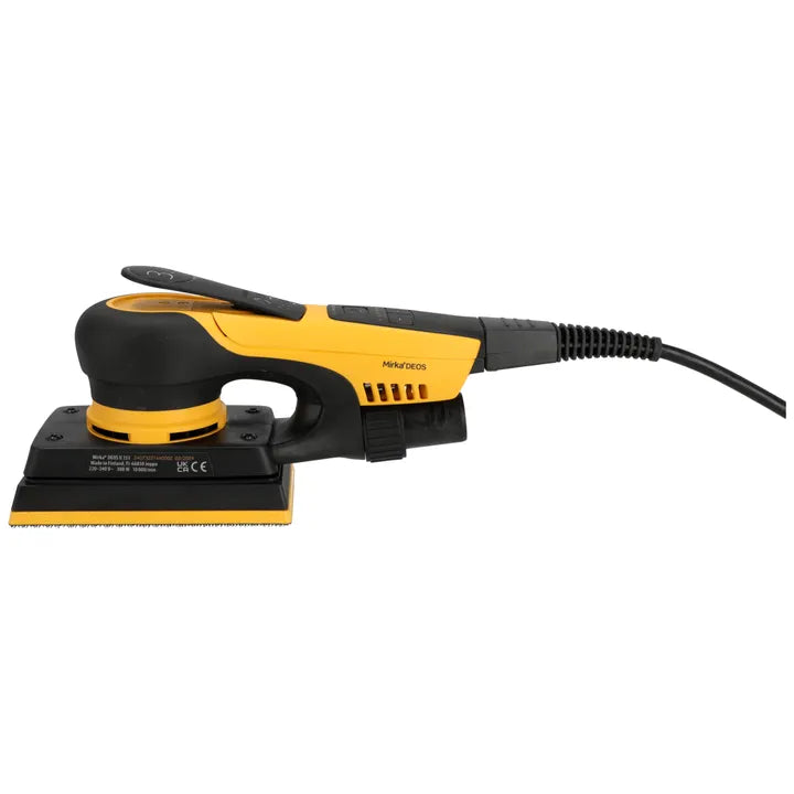 Mirka DEOS II 353CV orbital sander in action, perfect for woodworking and decorative painting