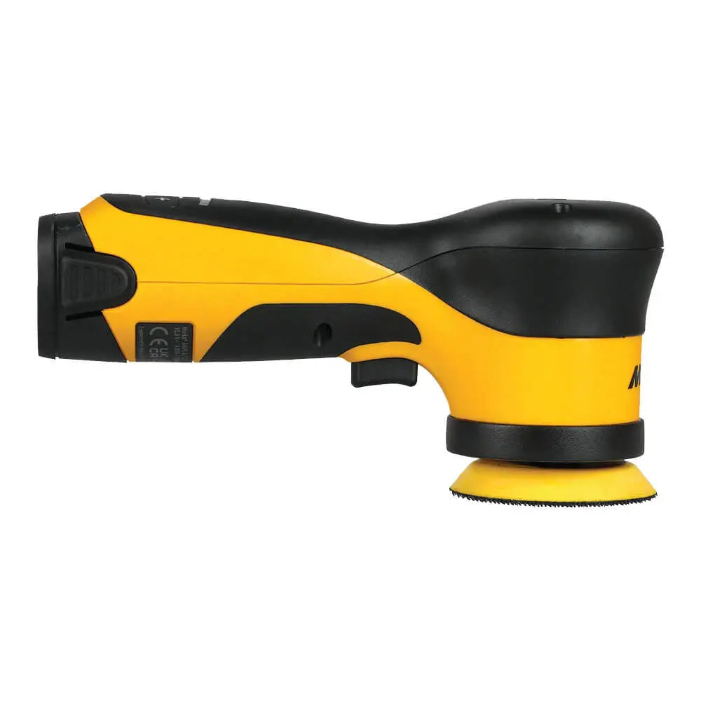 Mirka AROP-B cordless polisher showing 77mm pad size and 12.0mm orbit