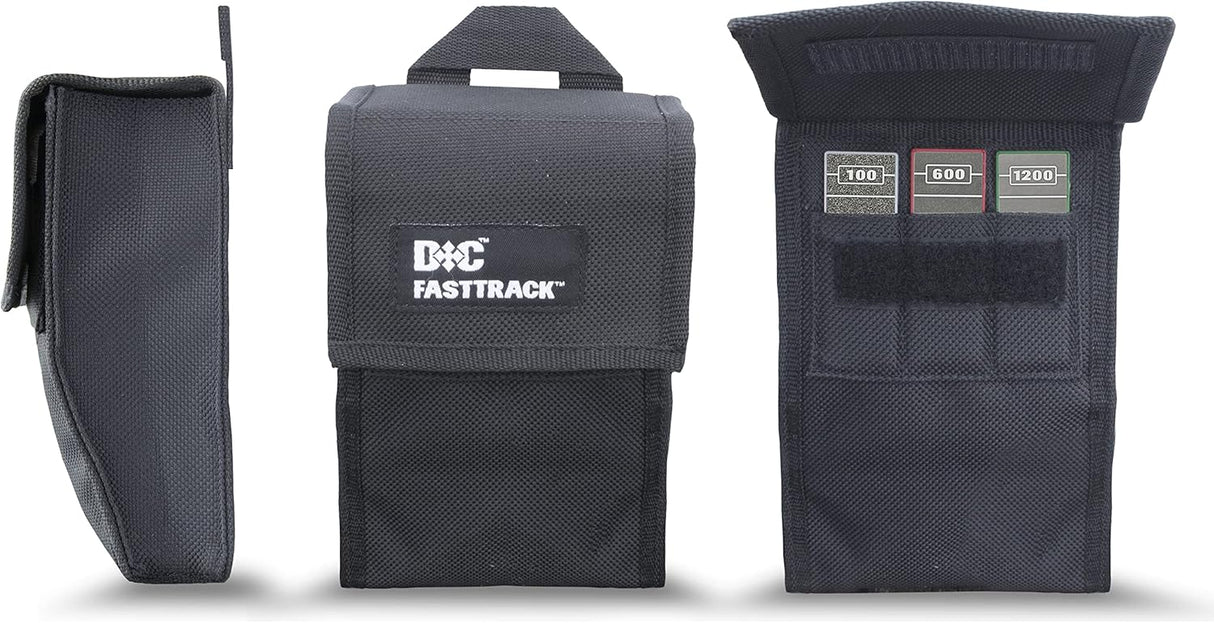 MPOWER fast track sharpening jig case showing three different views on a white background