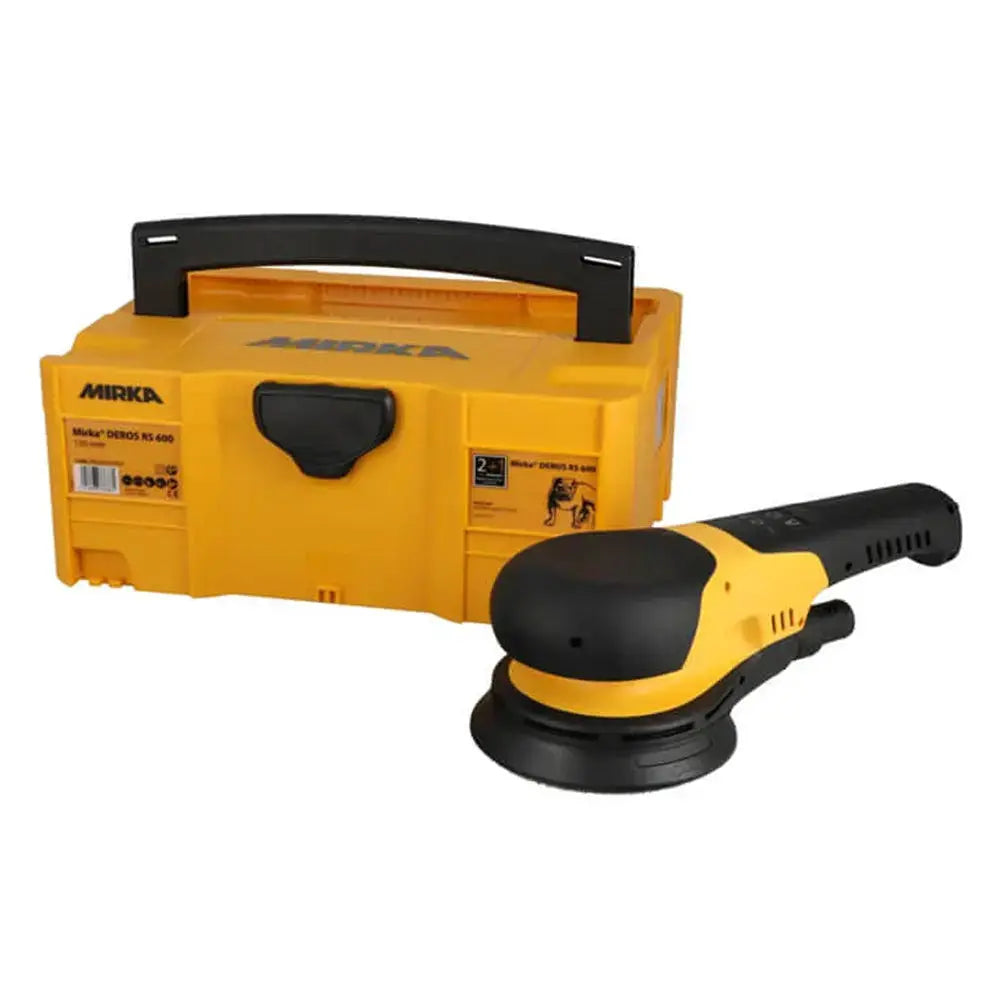 Mirka DEROS RS 600 Rotary Sander in Case - Detailed view of tool grip and sanding surface