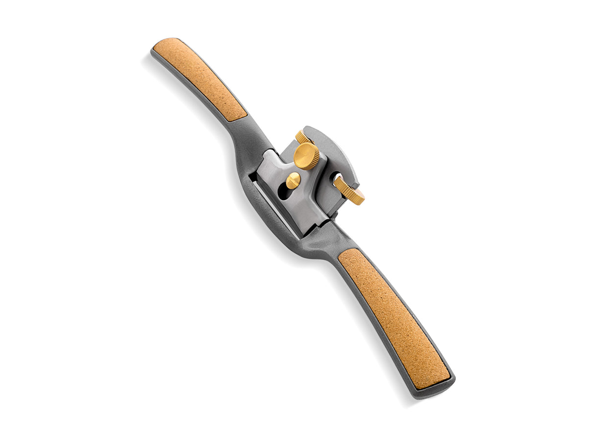 Melbourne Tool Company Flat Sole Spokeshave with Ergonomic Handles, high-speed steel blade, angled view