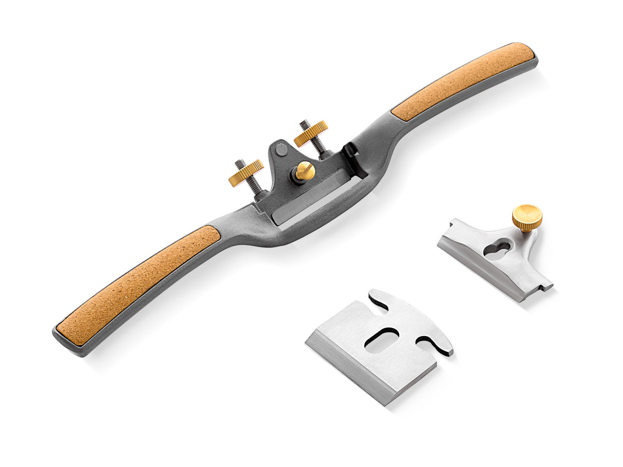 Melbourne Tool Company Flat Spokeshave showing ergonomic handles and high-speed steel blade in use
