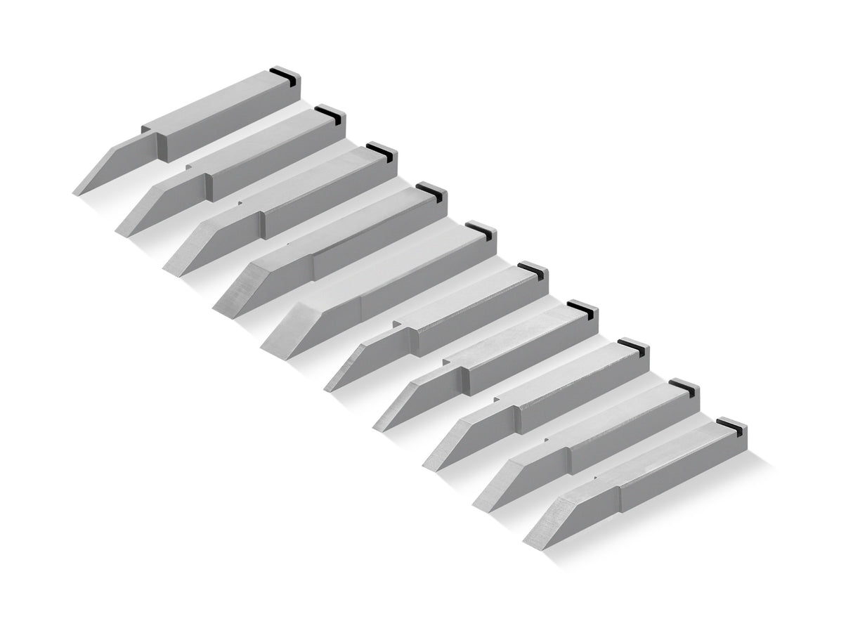 Melbourne Tool Company Set of 10 Metric & Imperial Blades for Large Router Hand Plane - Close-up view of blade assortment