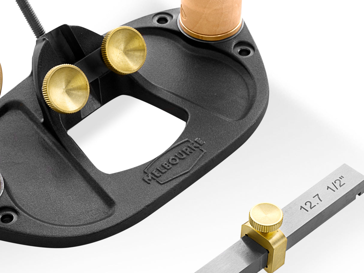 Large Router Plane from Melbourne Tool Co. creating precise inlays and rebates in woodworking project