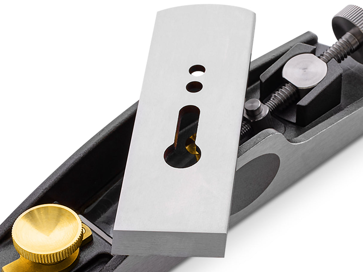 Melbourne Tool Company Low Angle Block Plane with spare blades, showcasing precision design for woodworking enthusiasts