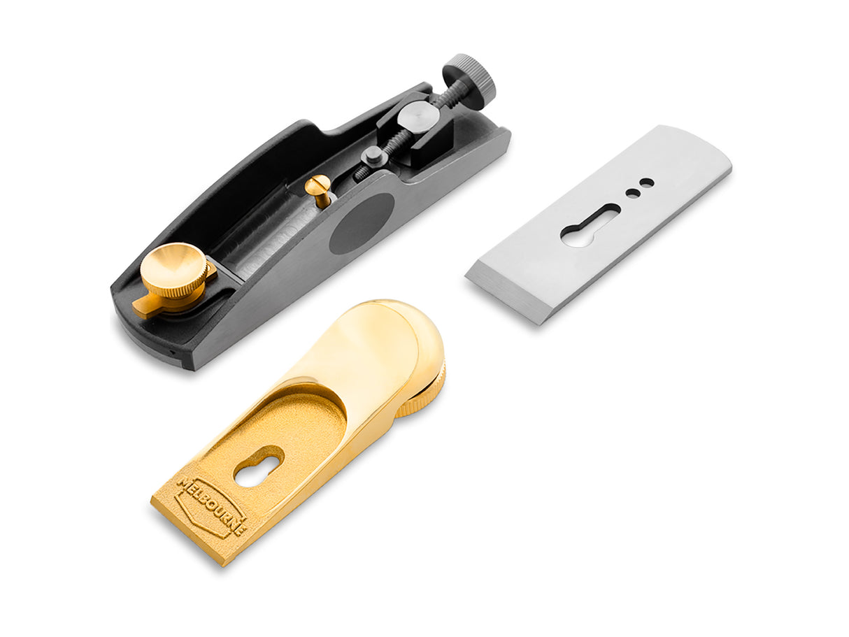 Melbourne Tool Company Low Angle Block Plane in use by skilled woodworker Australia