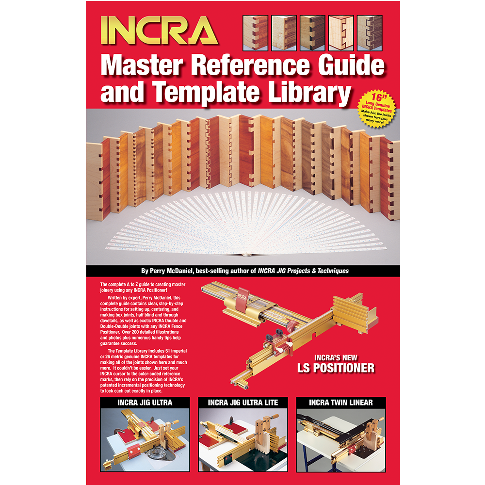 Incra Master Reference Guide & Template Library Set Metric book open showing dovetail joint illustrations