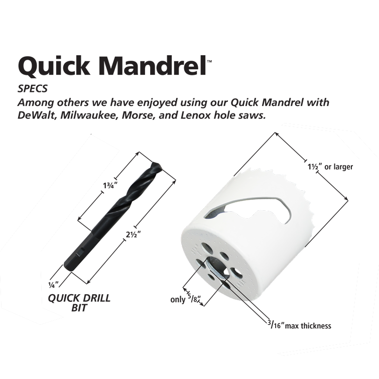 FastCap Quick Mandrel for hole saws 7/16in shank, featuring a new quick-release system for fast and easy changes