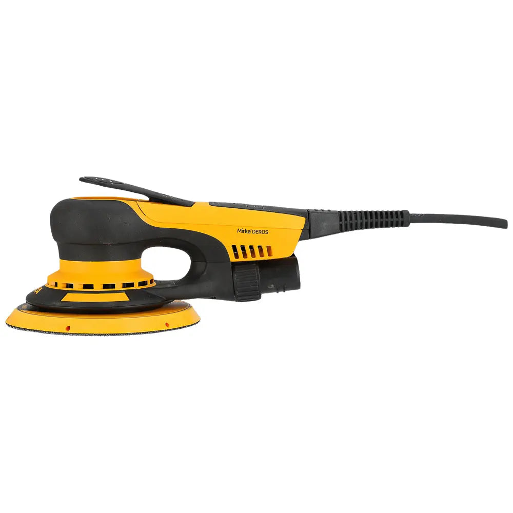 Mirka DEROS II 150mm Random Orbital Sander - Close-up of sanding surface and ergonomic design