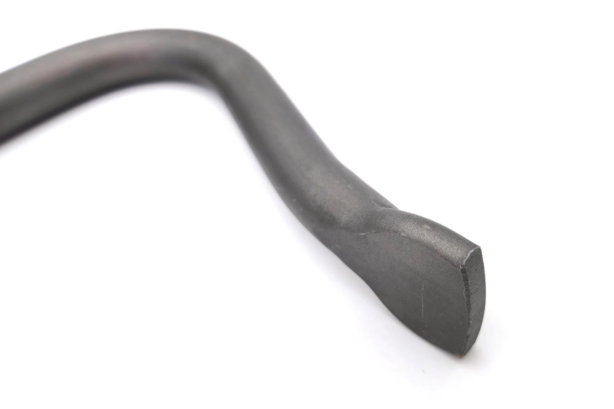 Narex Traditional Bench Holdfast Cast Iron for 3/4in Dog Holes on workbench, securing workpiece with mallet blow