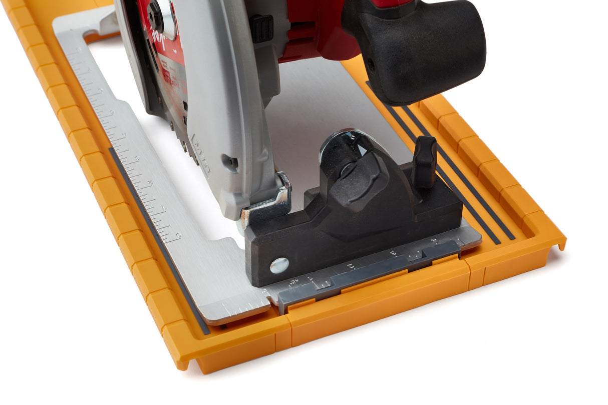 BORA NGX Saw Plate RT for Clamp Edge Guide in use for precise cuts at woodworking store